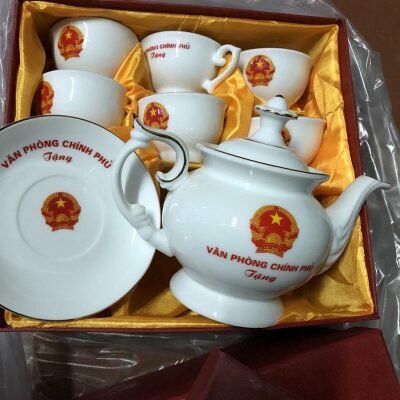 bộ ấm chén in logo văn phòng chính phủ